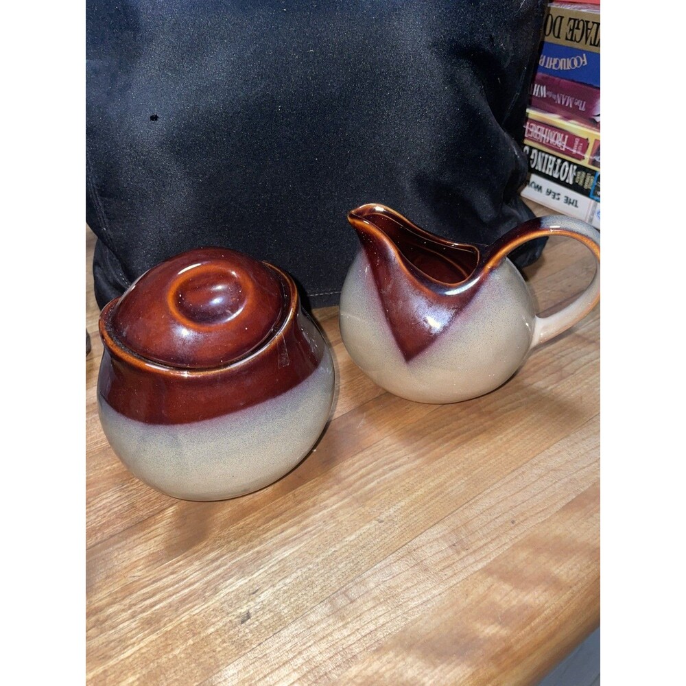 Sango Nova Brown Drip Glaze 4933 Sugar Bowl with Lid and Creamer